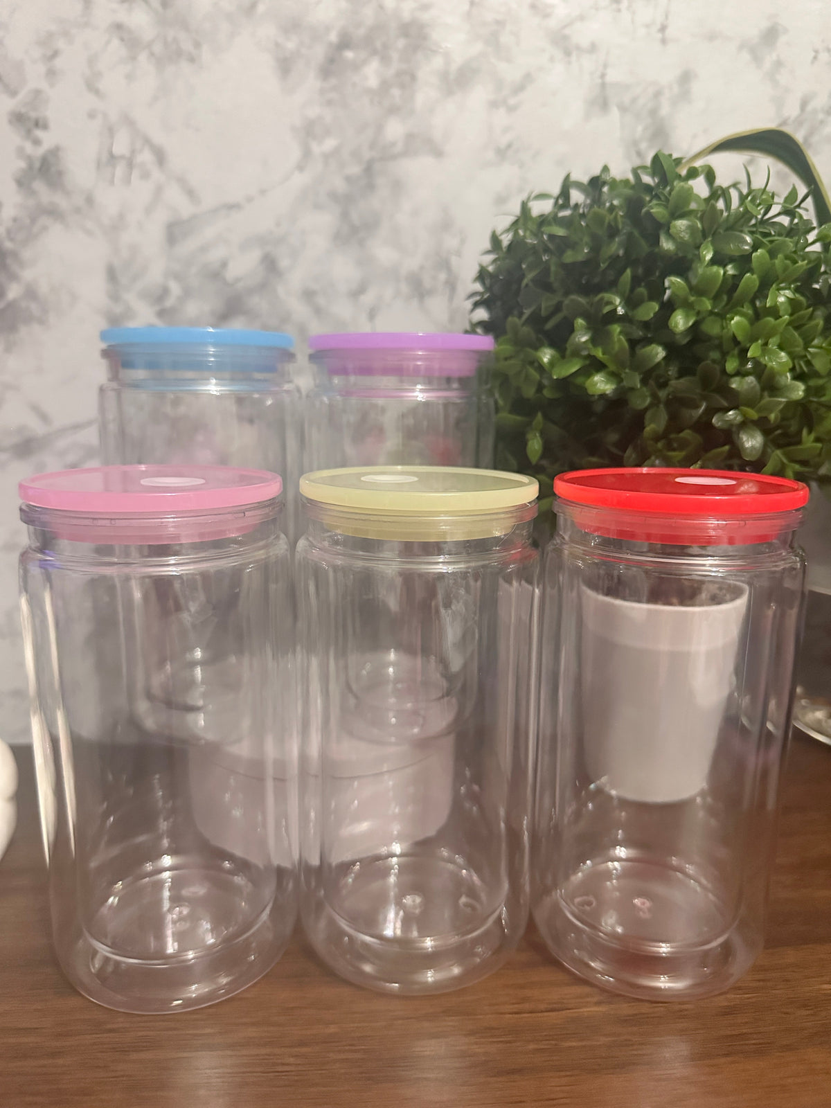 Snow Globe Acrylic Tumbler 16 oz in 5 colors - Light Yellow, Hot Pink, Light Blue, Light Pink, and Lilac